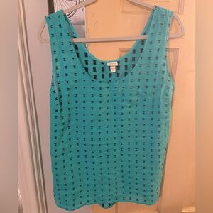 Teal tank with black embroidered dots